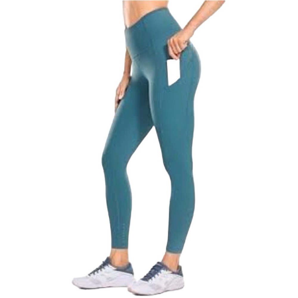 Along Fit teal cropped yoga pants leggings with side pockets super stretch small